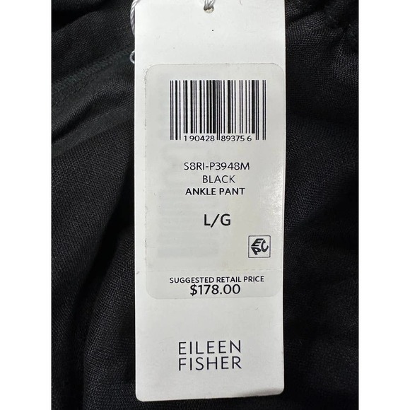 NWT EILEEN FISHER Organic Linen Black Ankle Pant, Sz. L $178 - Picture 5 of 6